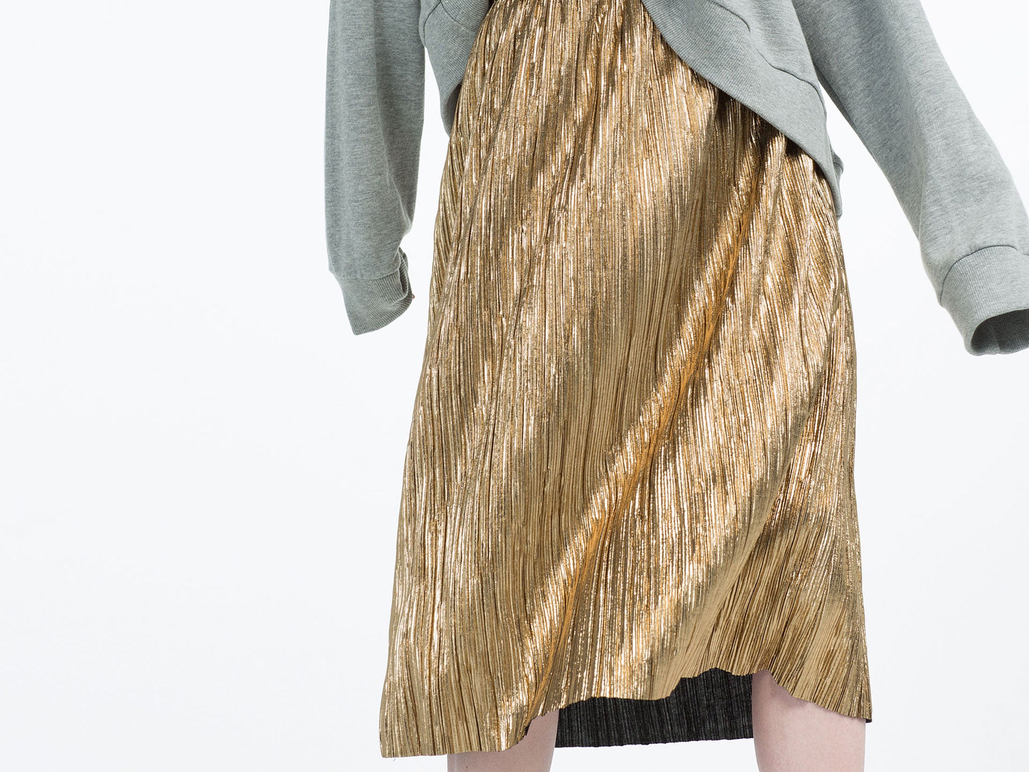 Gold pleated midi skirt zara sale